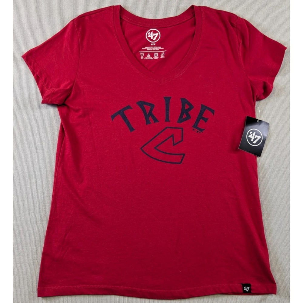 Cleveland Indians Shirt Womens Medium Red V-Neck Retro 70s Short Sleeve New